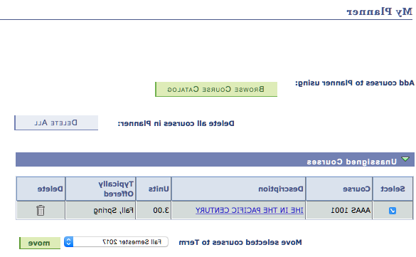 Browse Course Catalog button in My Planner